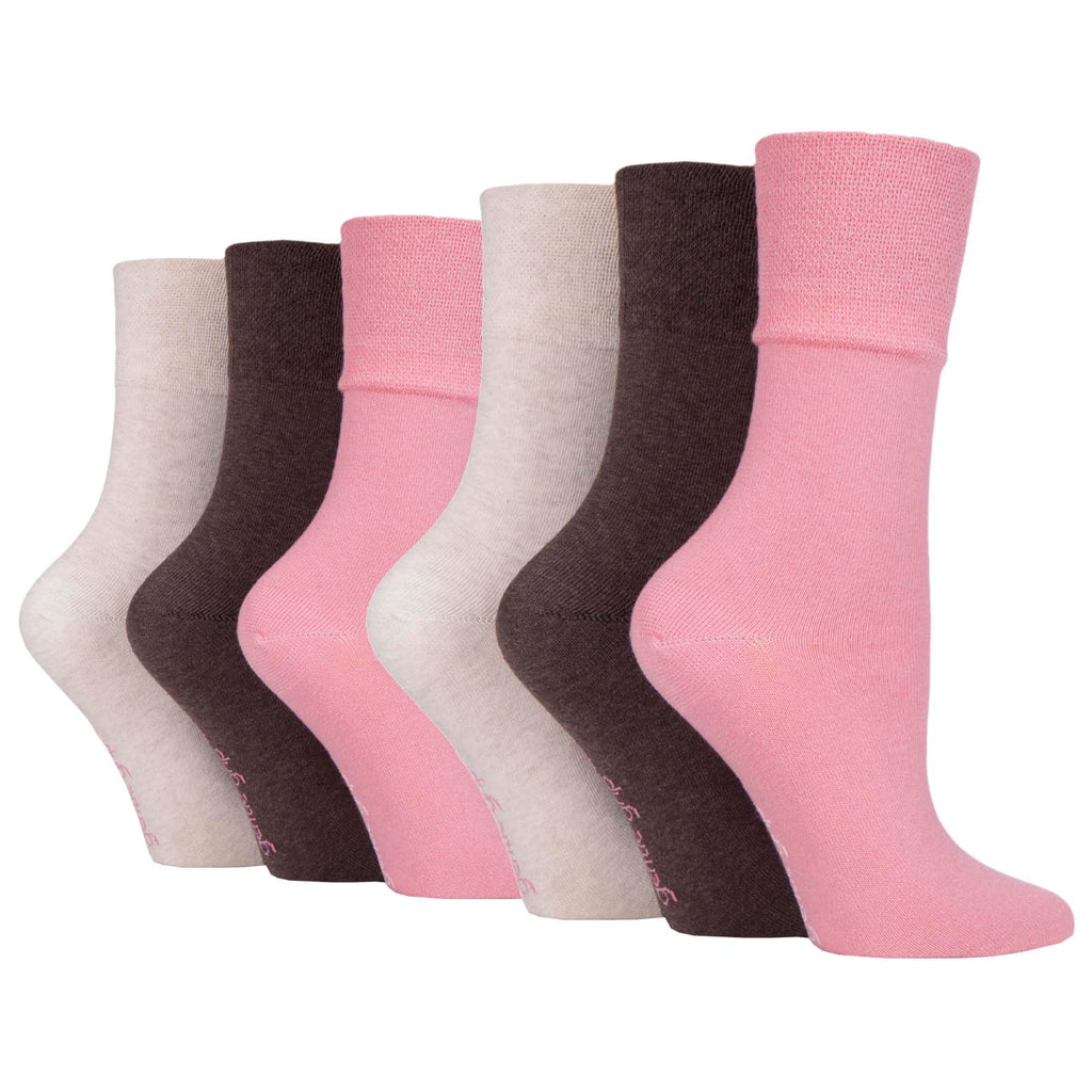 6 Pairs Ladies Gentle Grip Cotton Socks Coral/Coffee/Sandstone