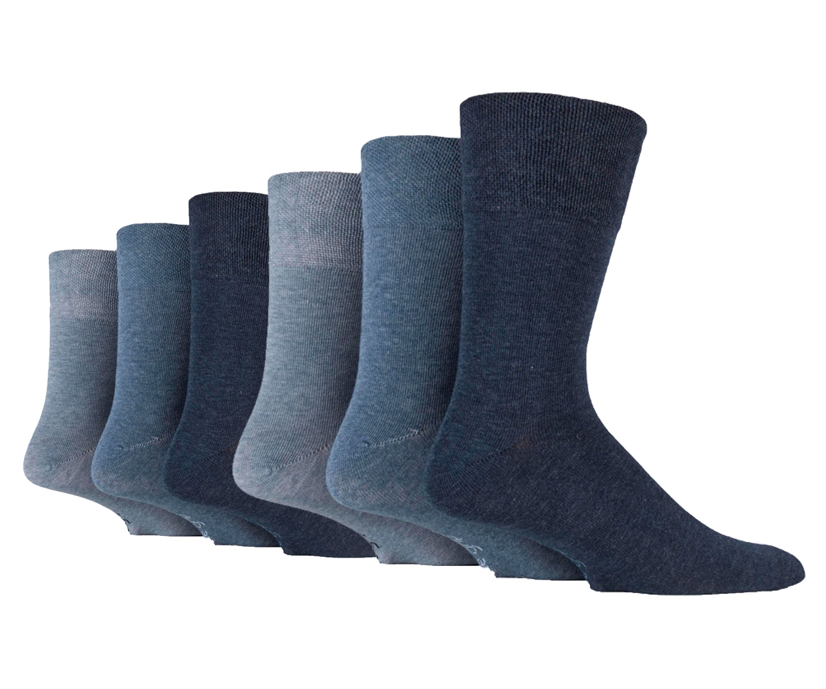 6 Pairs Men's Bigfoot Gentle Grip Cotton Socks Blue Mix