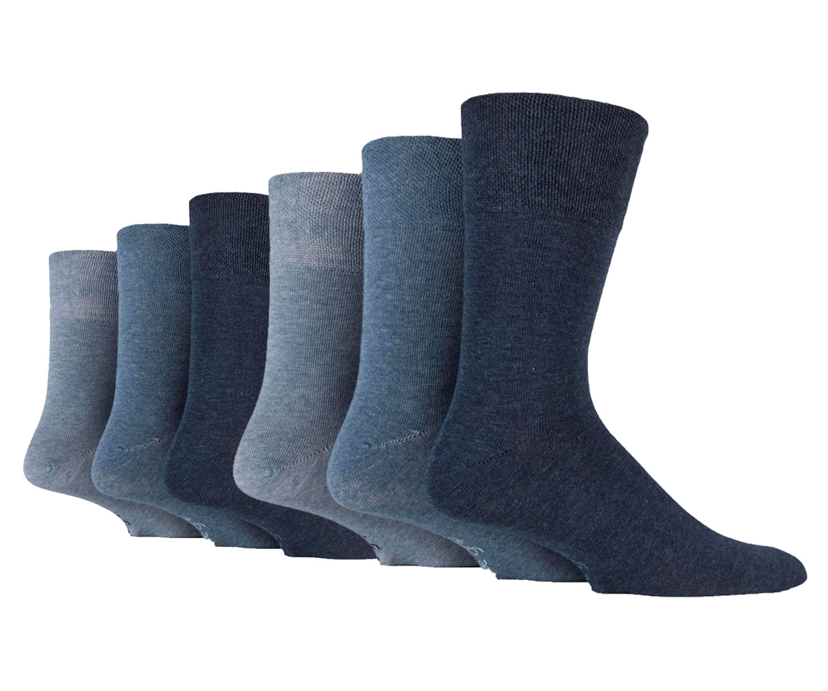 6 Pairs Men's Plain Cotton Socks - Blue Mix