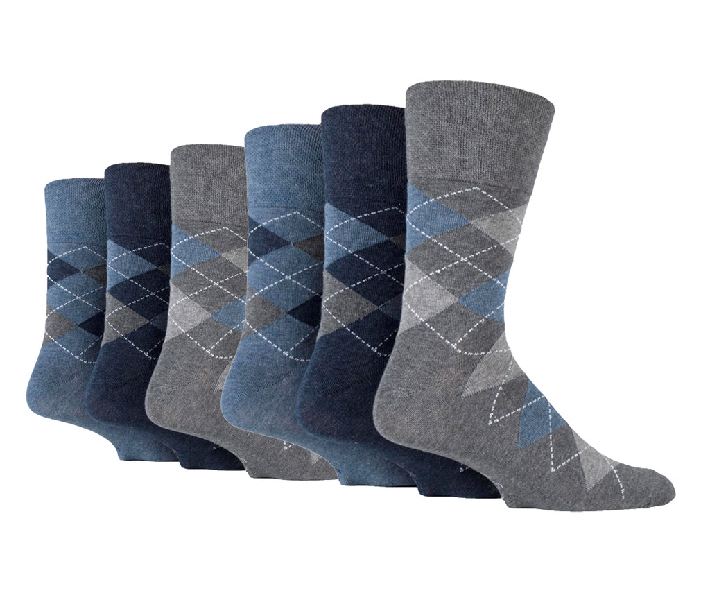 6 Pairs Men's Gentle Grip Argyle Cotton Socks - Denim
