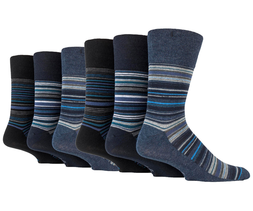 6 Pairs Men's Gentle Grip Cotton Socks - Stanley Stripe Navy