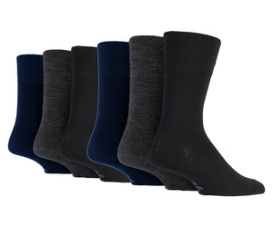 6 Pairs Men's Gentle Grip Bamboo Socks Black/Charcoal/Navy