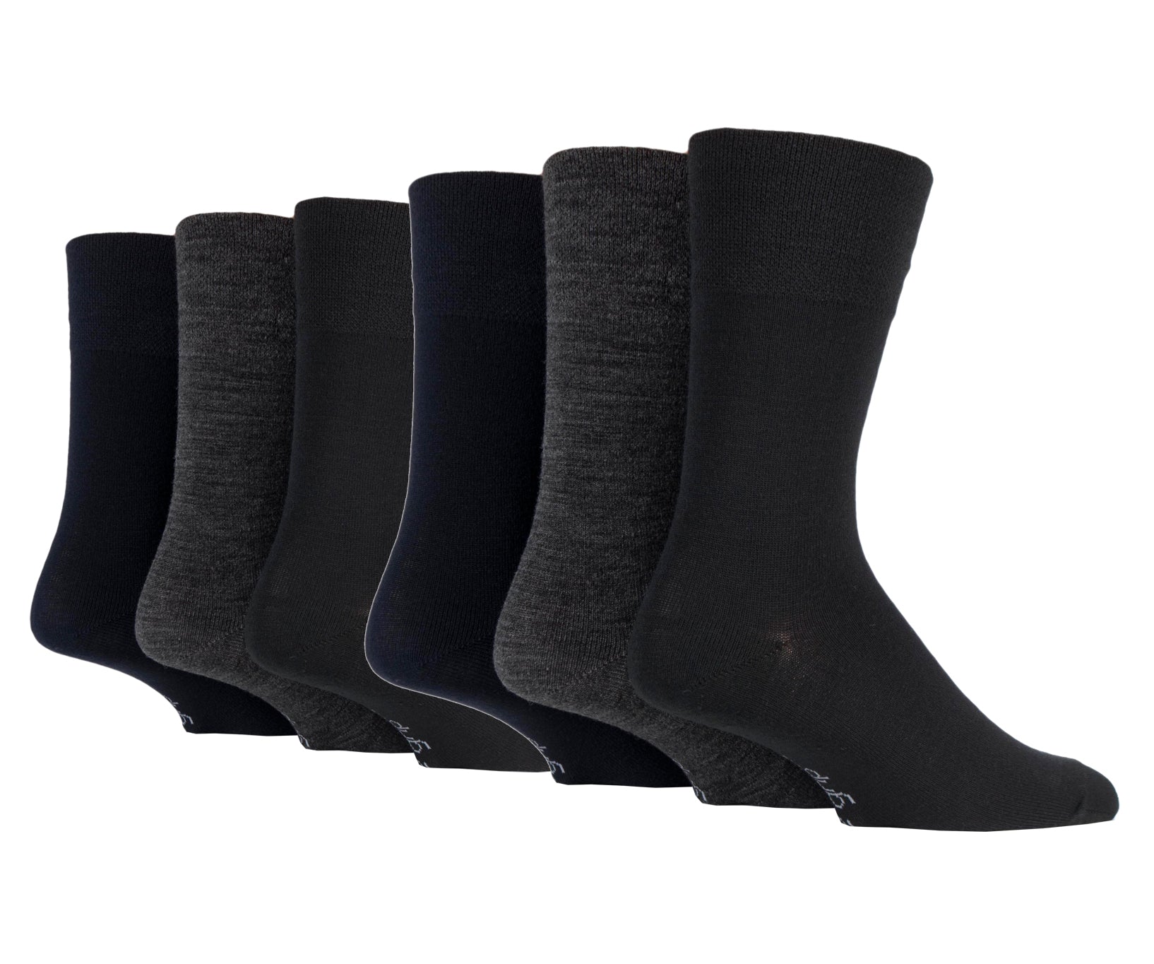 6 Pairs Men's Gentle Grip Wool Mix Socks Black/Navy/Charcoal